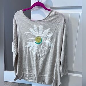 J. Jill Beige Long Sleeve Top with Daisy Design